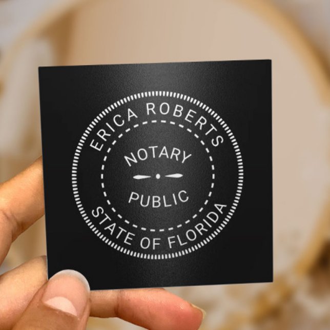 Notary Public Briefmarke Elegante Black Metallic Quadratische Visitenkarte (Von Creator hochgeladen)