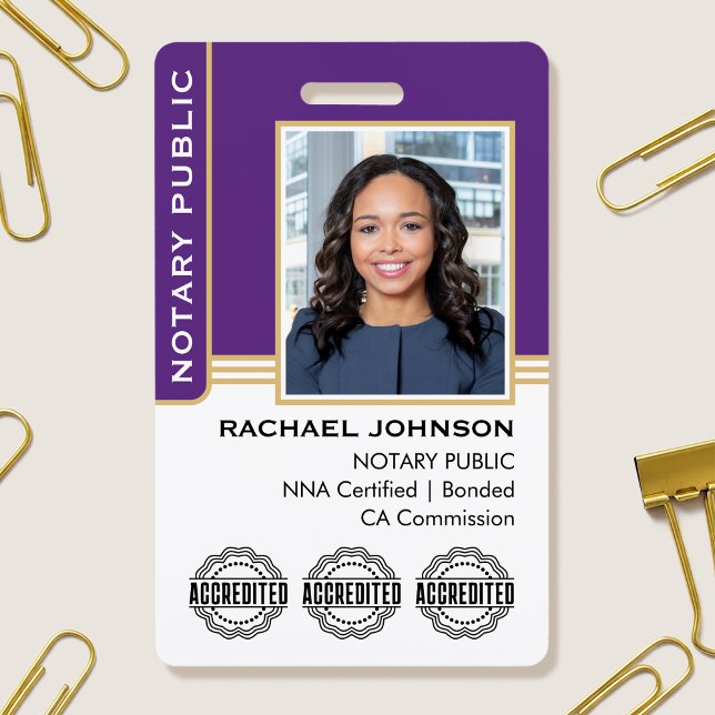Notary Public Custom Photo Logo ID Purple Gold Ausweis (Von Creator hochgeladen)