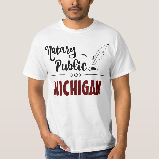 Notary Public Elegante Feather Quill Michigan T-Shirt (Vorderseite)
