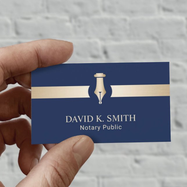 Notary Public Golden Pen Elegante Navy Blue Visitenkarte (Von Creator hochgeladen)