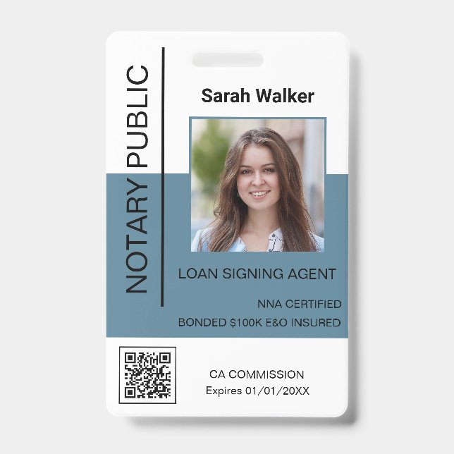 Notary Public ID Foto Büroangestellte staubblau Ausweis (Vorderseite)