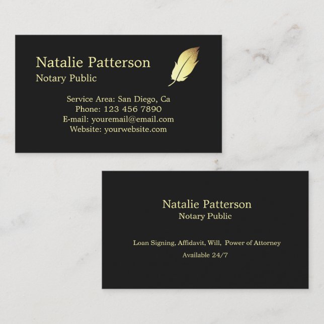 Notary Services Black Modern Business Card Visitenkarte (Vorne/Hinten)