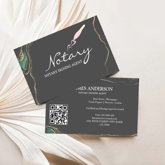 Notary Signing Agent Agate Gray Gold Glitzer Visitenkarte (Notary Signing Agent Agate Grey Gold Glitter Business Card)