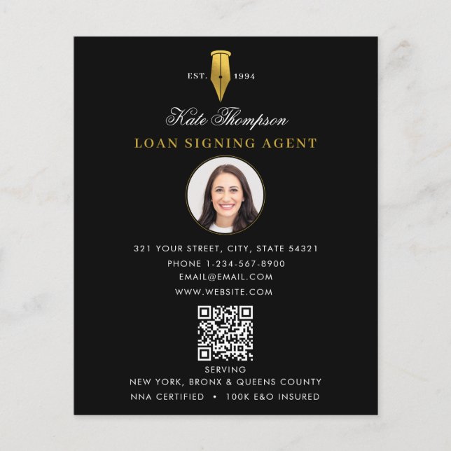 Notary Signing Agent  Modern Gold QR Code Photo Flyer (Vorne)