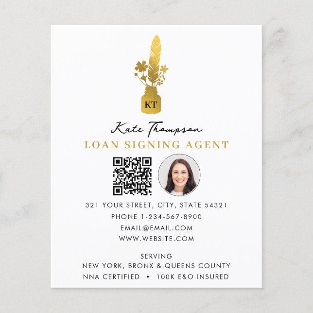 Notary Signing Agent QR Code Photo Botanical Quill Flyer (Vorne)
