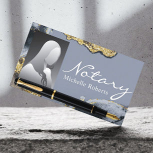 Notary Signing Agent Trendy Gold & Blue Foto Visitenkarte