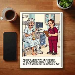 Notaufnahme-Abenteuer Cartoon Postkarte