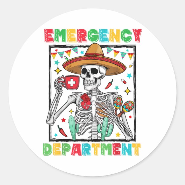 Notdienststelle Cinco De Mayo Skeleton Kaffee Runder Aufkleber (Vorderseite)