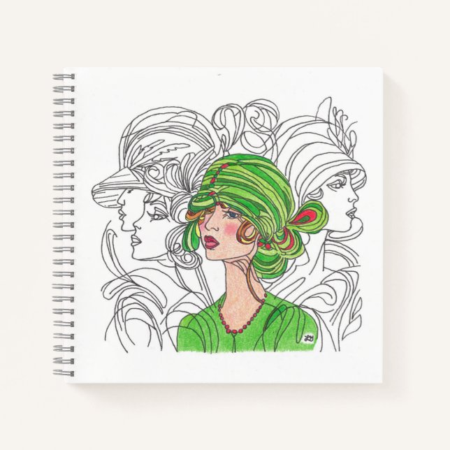 Note Book Green Flapper Girl Notizbuch (Vorderseite)