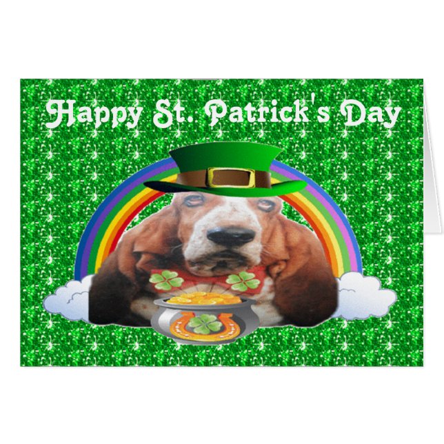 Note Card Basset Hound Happy St. Patrick's Day (Vorderseite (Horizontal))