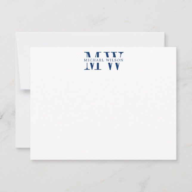 Note Card: Bold Navy Blue Monogram Initial Mitteilungskarte (Vorderseite)