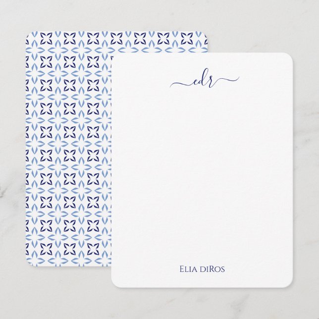 Note Card, France Blue & White Mitteilungskarte (Vorne/Hinten)