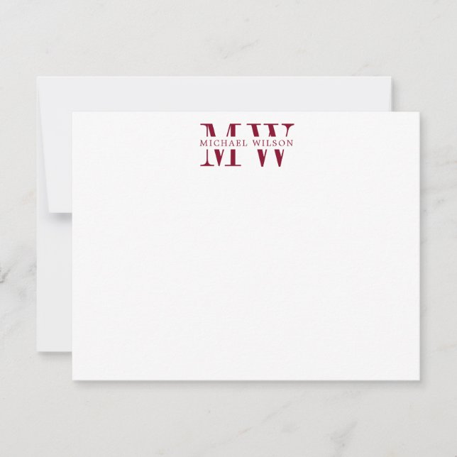 Note Card für muffe Burgundy Monogram Mitteilungskarte (Vorderseite)