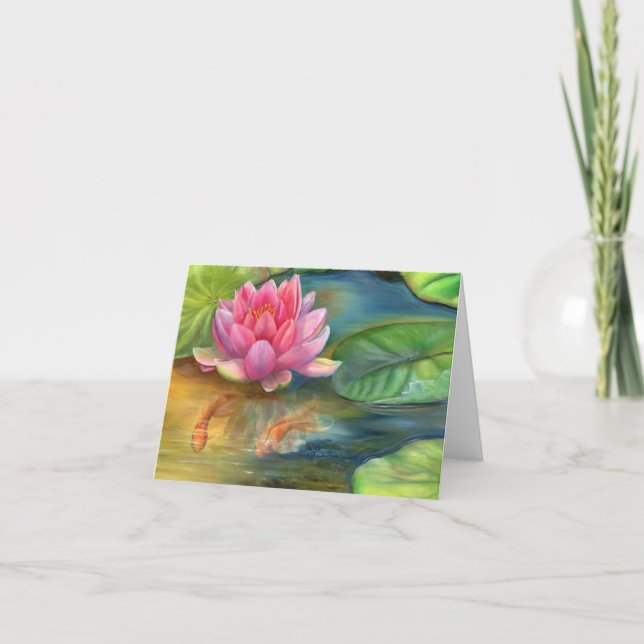 Note Card - Lotus Blume and Goldfish Karte (Vorderseite)