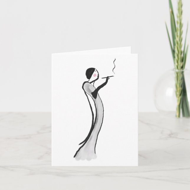Note Card mit Chic Jazz Age Lady Illustration Karte (Vorderseite)