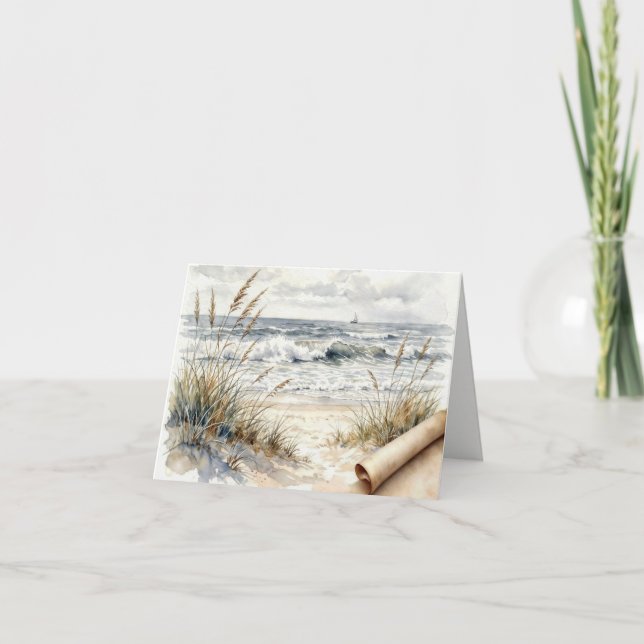 Note Card Ocean Beach with Curled Paper Karte (Vorderseite)