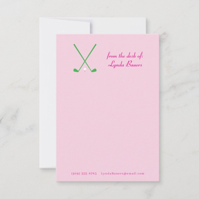 Note Card Preppy Pink and Green Golf Stationery Dankeskarte (Vorderseite)