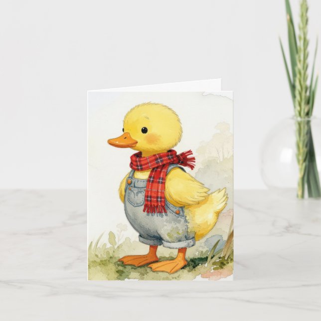 Note Card Watercolor Duck In Overalls Karte (Vorderseite)