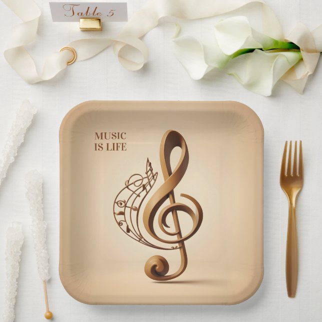 Note für benutzerdefinierten Text Musical Clef Pappteller (Hochzeit)