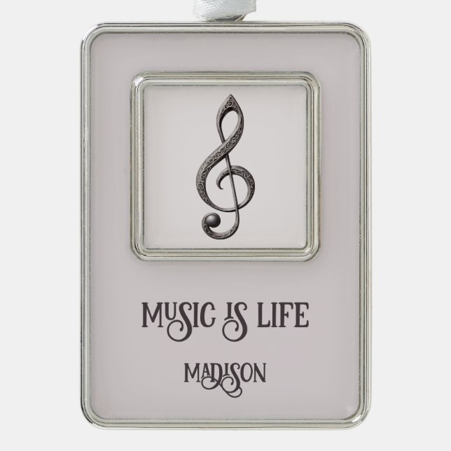 Note für benutzerdefinierten Text Musical Clef Rahmen-Ornament Silber (Vorderseite)