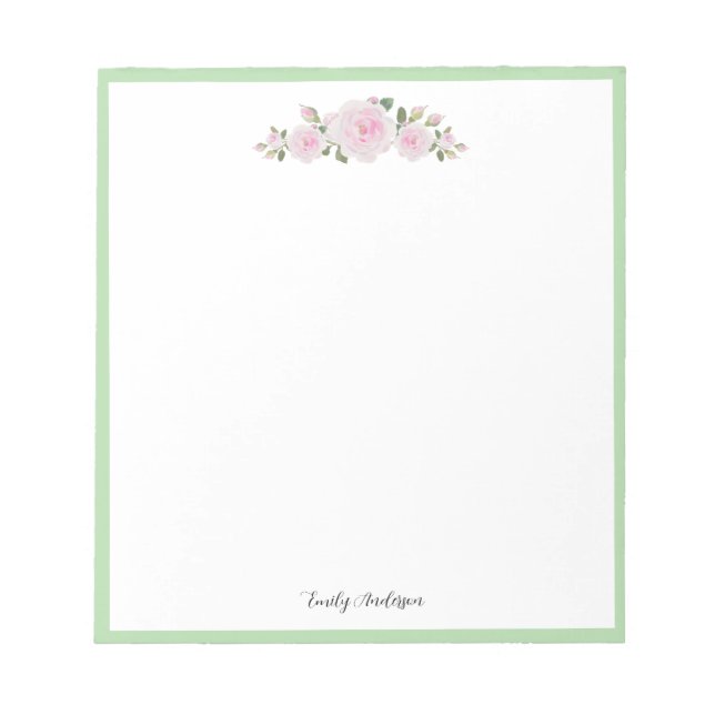 Note Pad with Name Soft Pink Roses Notizblock (Vorderseite)