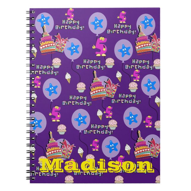 Notebook, #5 Happy 5th Birthday Notes Lila Notizblock (Vorderseite)