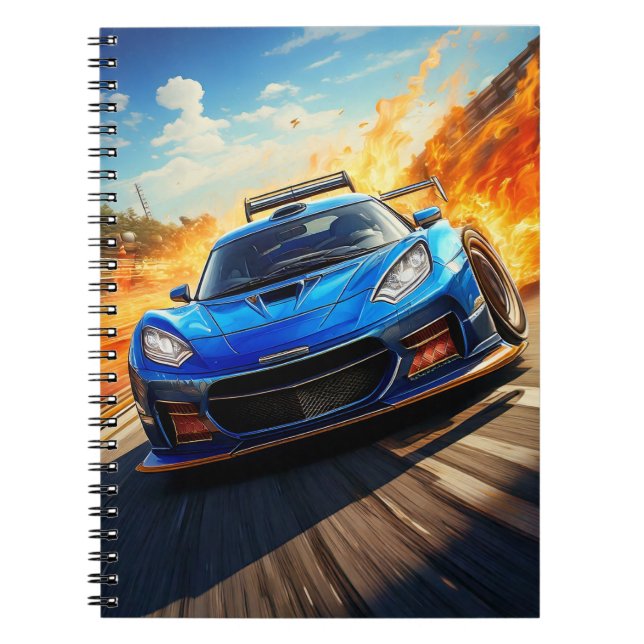 Notebook - Blauer Sportwagen Notizblock (Vorderseite)