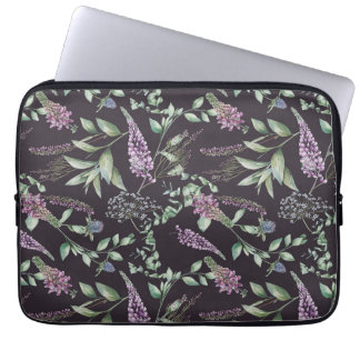 Notebook-Case mit lila und schwarzer Flora Laptopschutzhülle