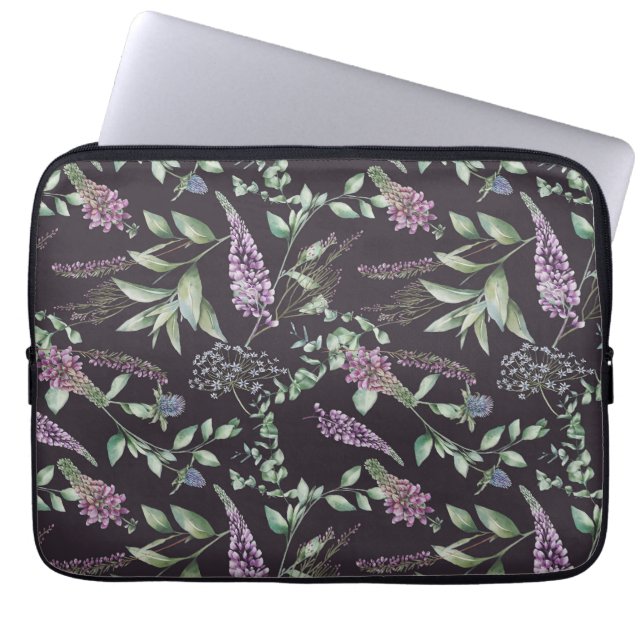 Notebook-Case mit lila und schwarzer Flora Laptopschutzhülle (Vorderseite)