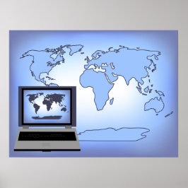 Notebook-Computer World Map Print Poster