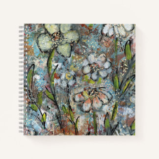Notebook featuring mixed media floral artwork  notizbuch