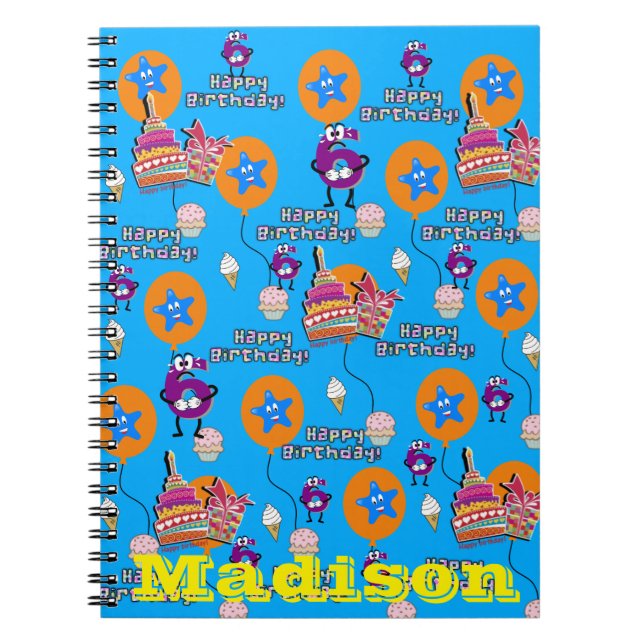 Notebook, Happy 6th Birthday Notes Blue Notizblock (Vorderseite)