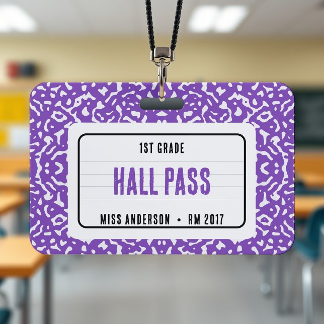 Notebook-Klassendurchlauf Lila Ausweis (Composition Notebook Classroom Hall Pass Purple Badge
)