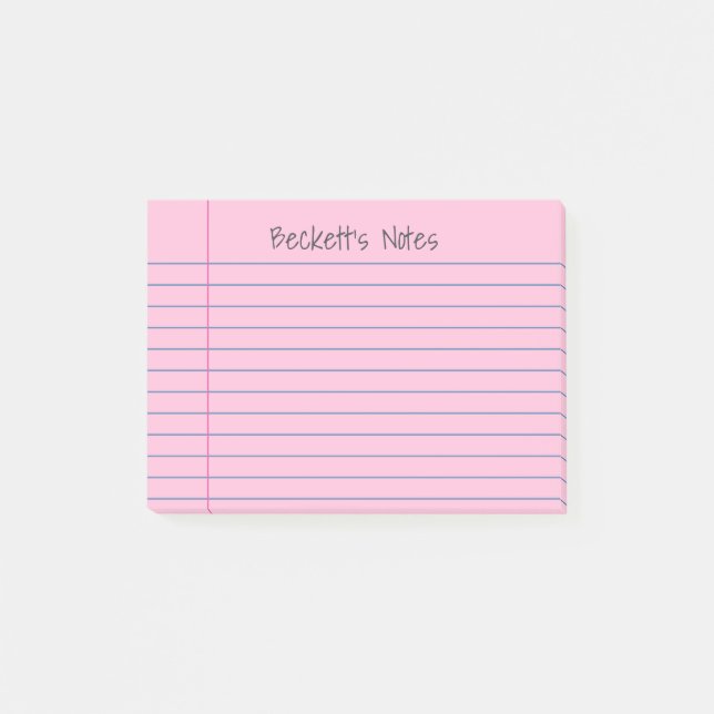 Notebook-Linien Rosa Name hinzufügen Post-it Klebezettel (Vorderseite)