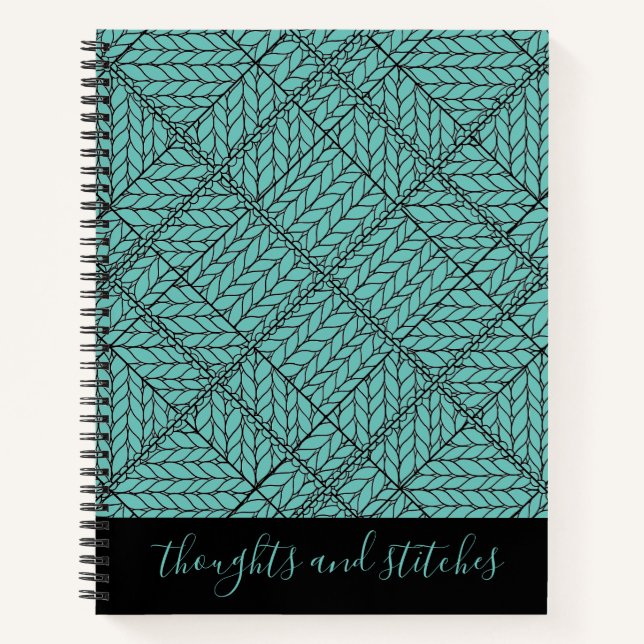 Notebook mit aquamariner RAUTE STRICK 8.5x11 + Tex Notizbuch (Vorderseite)