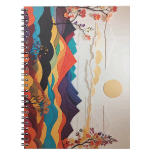Notebook mit dynamischen Blume, Sun und Hills Notizblock