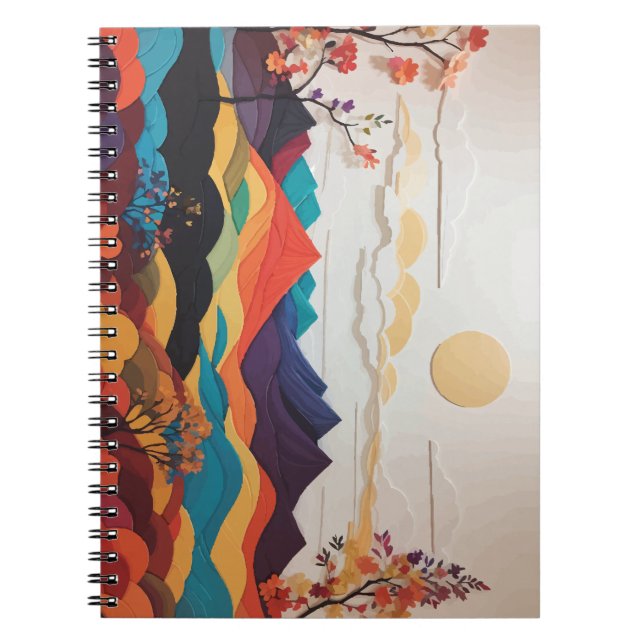 Notebook mit dynamischen Blume, Sun und Hills Notizblock (Vorderseite)