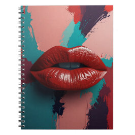 Notebook mit fett roten Lippen und Farben Notizblock