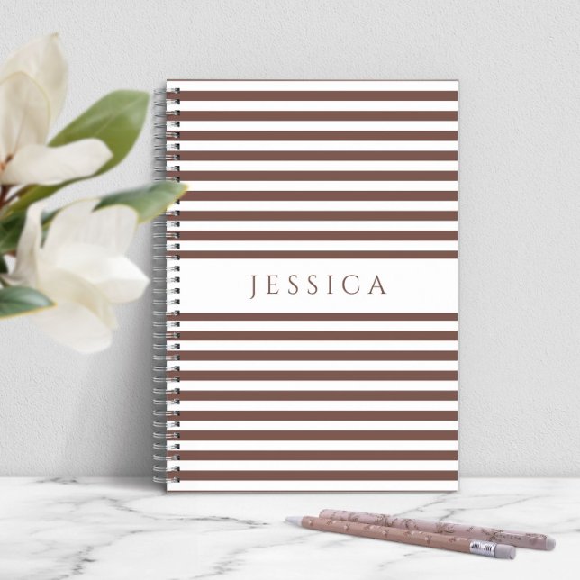 Notebook mit grauem und weißem Streifenmuster Notizbuch (Personalized Modern Striped Notebook)