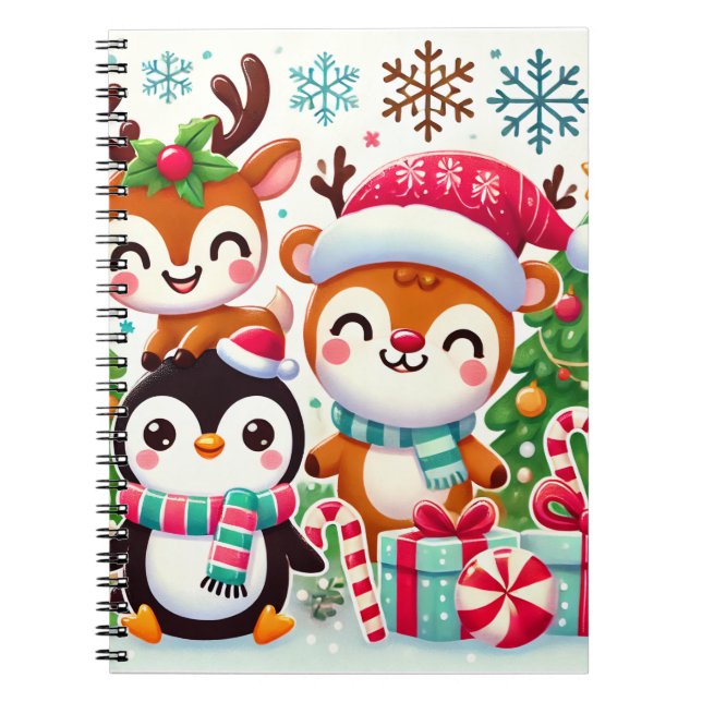 Notebook mit niedlichen Weihnachtsfiguren Notizblock (Vorderseite)