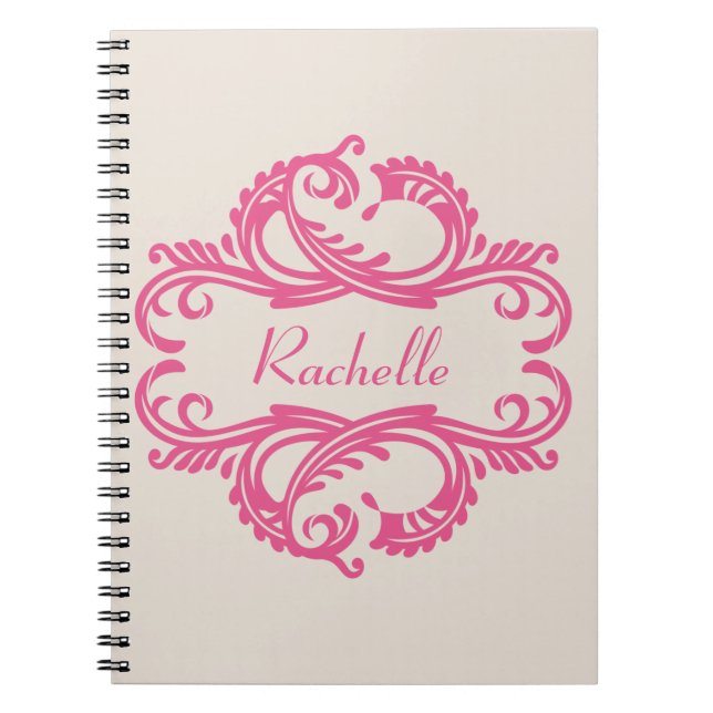 Notebook mit rosa Chic Damask-Funktion Notizblock (Vorderseite)