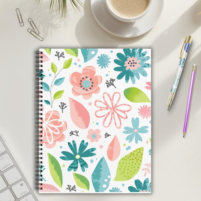 Notebook mit rosa und Aquamariner Blume Notizbuch (Von Creator hochgeladen)