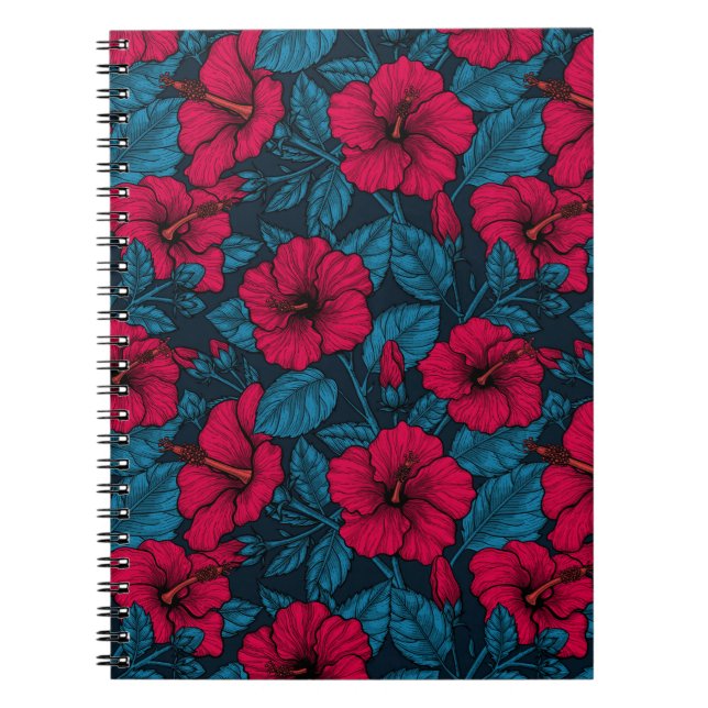 Notebook mit rotem Hibiskus-Blume Notizblock (Vorderseite)