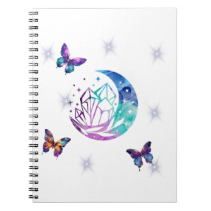 Notebook mit Schmetterlingfunktion, Mond und Krist Notizblock