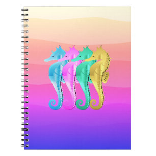 Notebook mit Seepferden aus Aqua/Rosa/Blau/Gold Notizblock