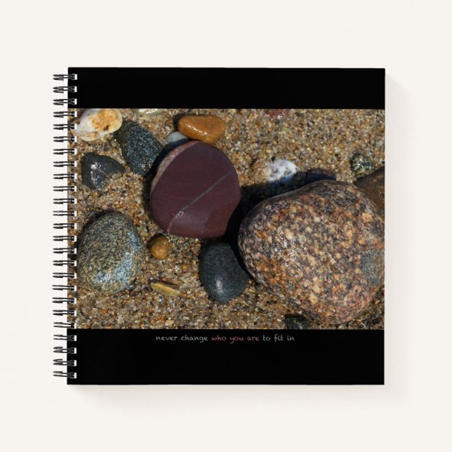 Notebook mit Steinbild + inspirierender Text Notizbuch (Vorderseite)