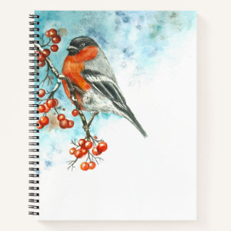Notebook mit Watercolor Eurasian Bullfinch Notizbuch