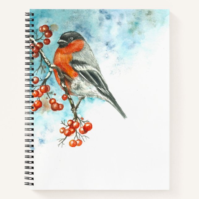 Notebook mit Watercolor Eurasian Bullfinch Notizbuch (Vorderseite)