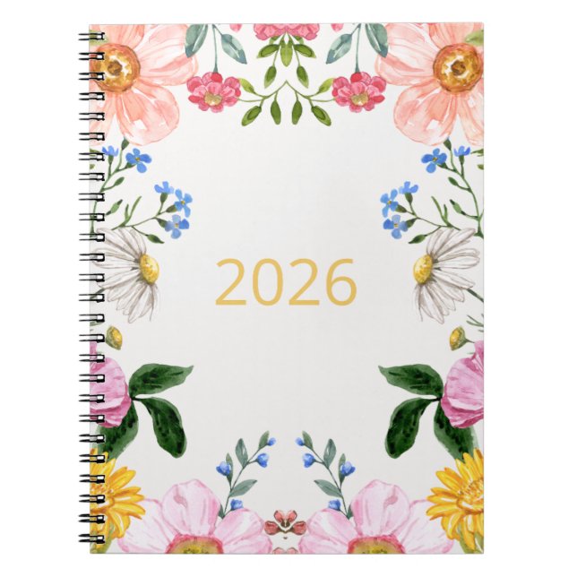 Notebook mit Whimsical-Wildblumen 2026 Notizblock (Vorderseite)