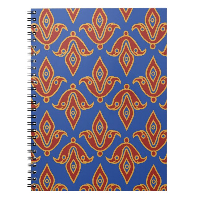 Notebook, Rot, Blau, Gold Fleur de Lys Muster Notizblock (Vorderseite)
